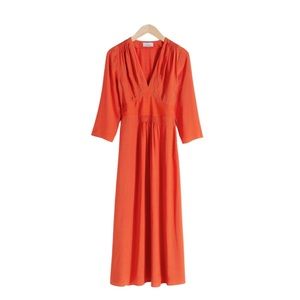 & Other Stories V Neck midi dress apricot orange size 4 (runs smaller)